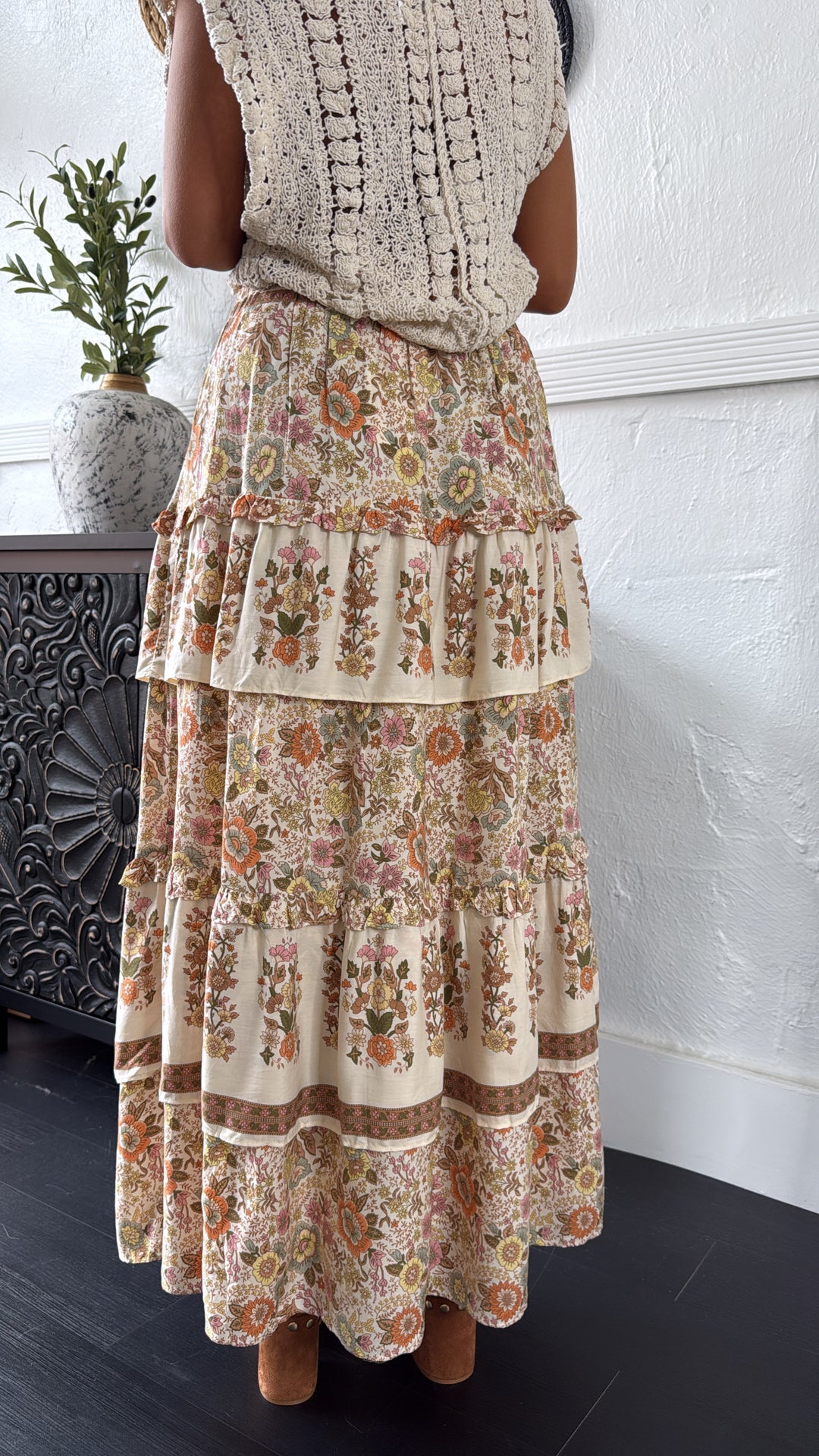 Garden Fields Maxi Skirt, Cream Multi