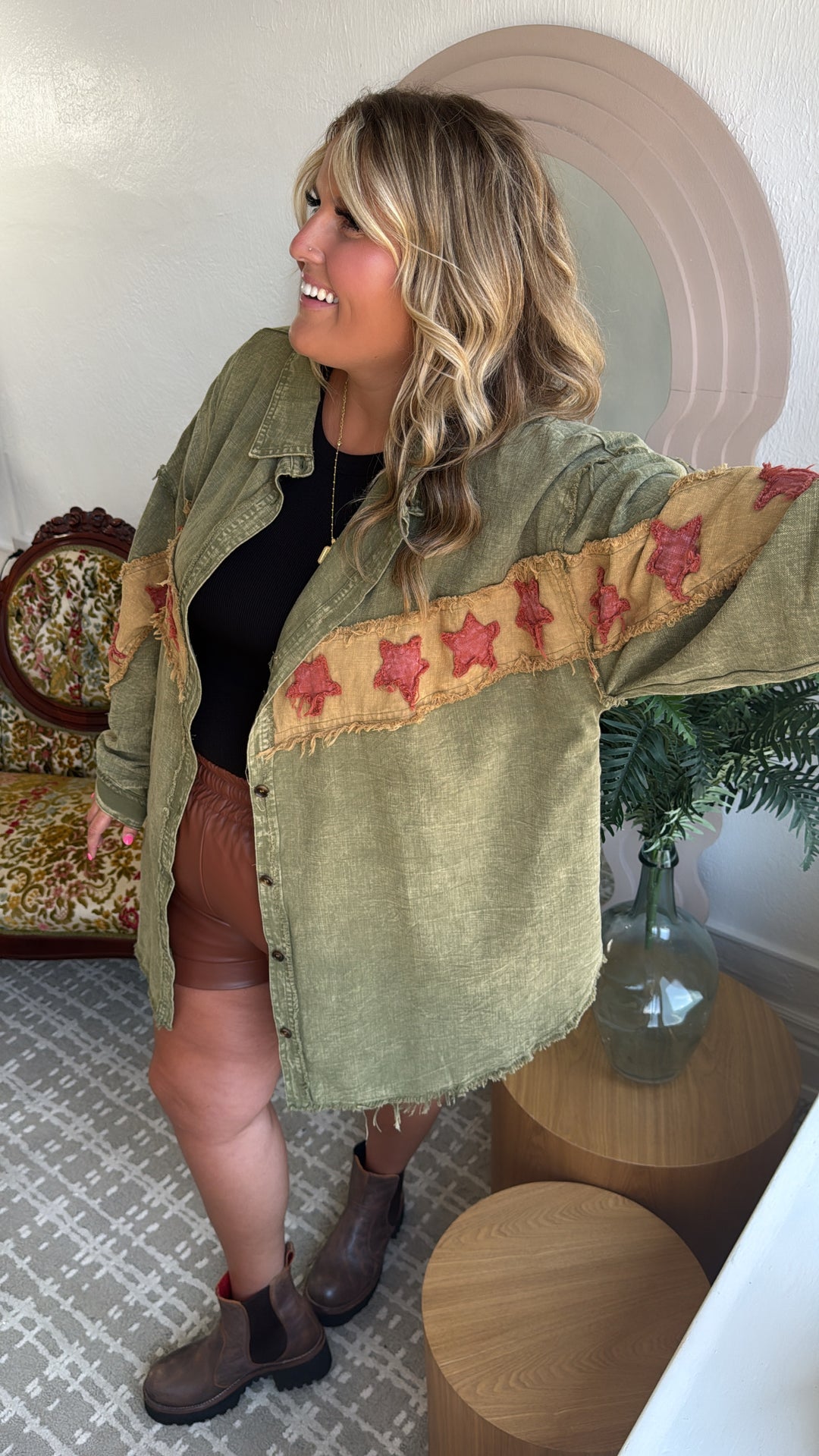 All The Stars Washed Button Down Top, Olive