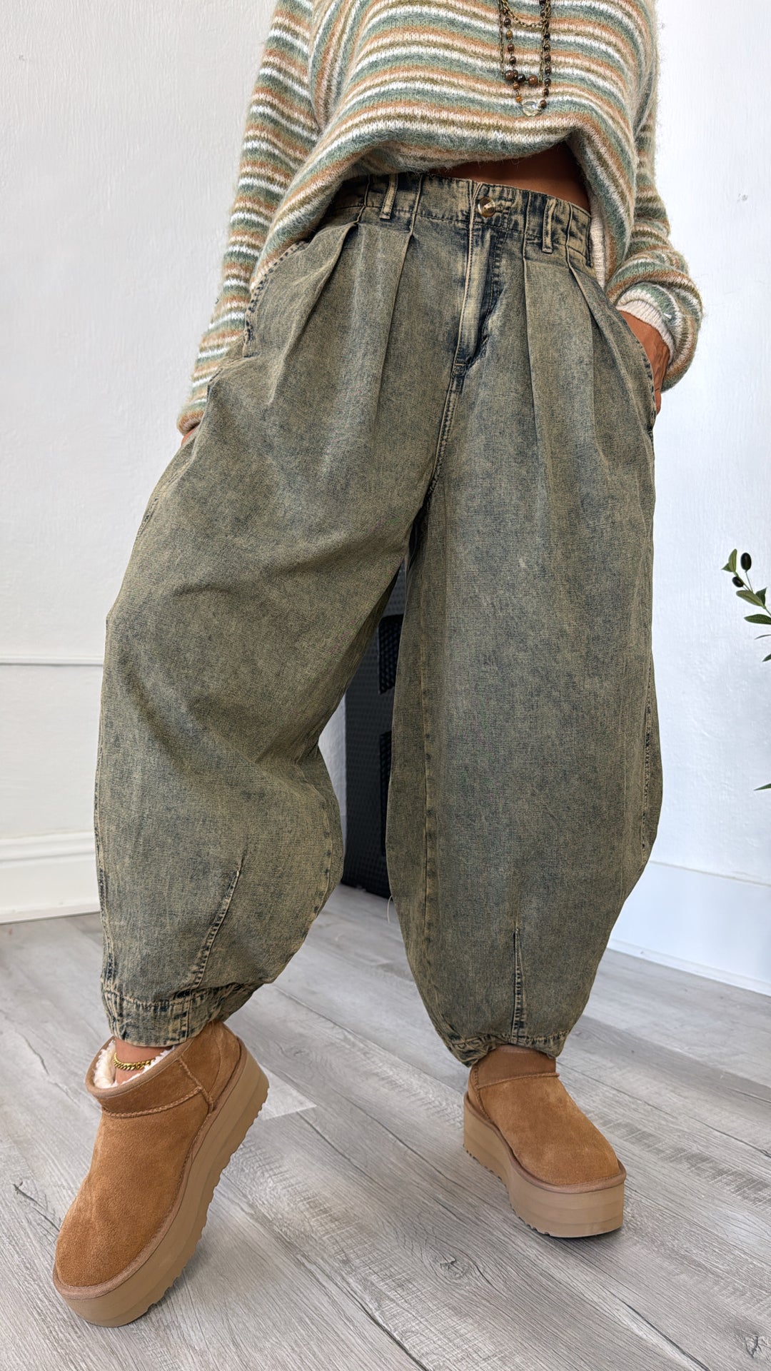 Washed Barrel Pants, Denim