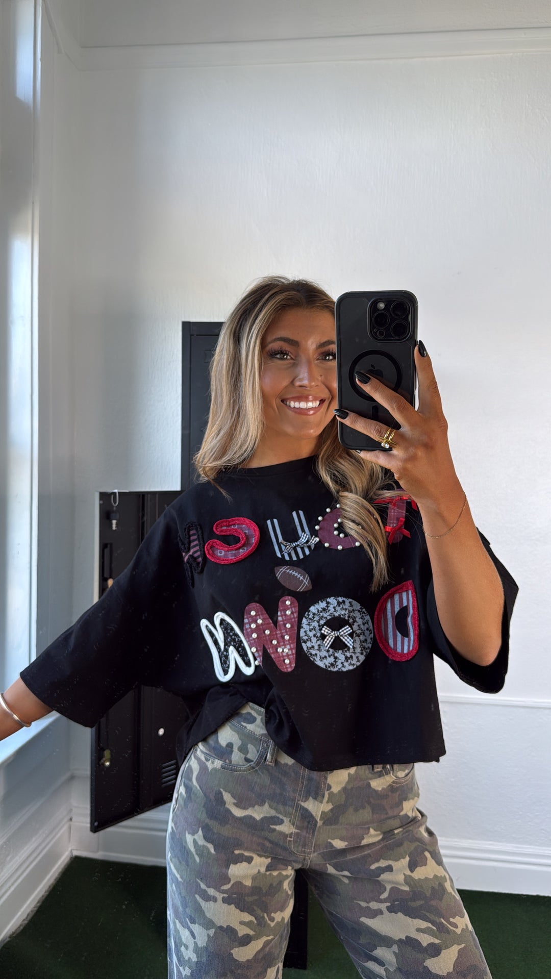 Touchdown Thread Graphic Top, Black