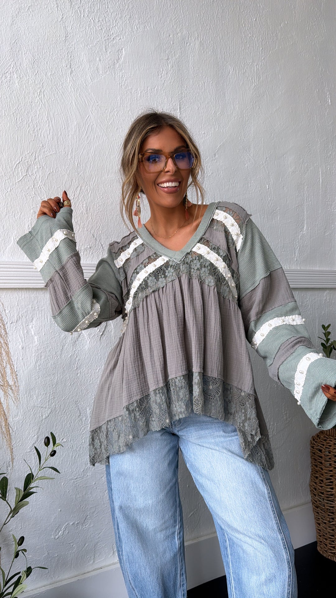 Coraline Lace Blouse, Khaki Olive