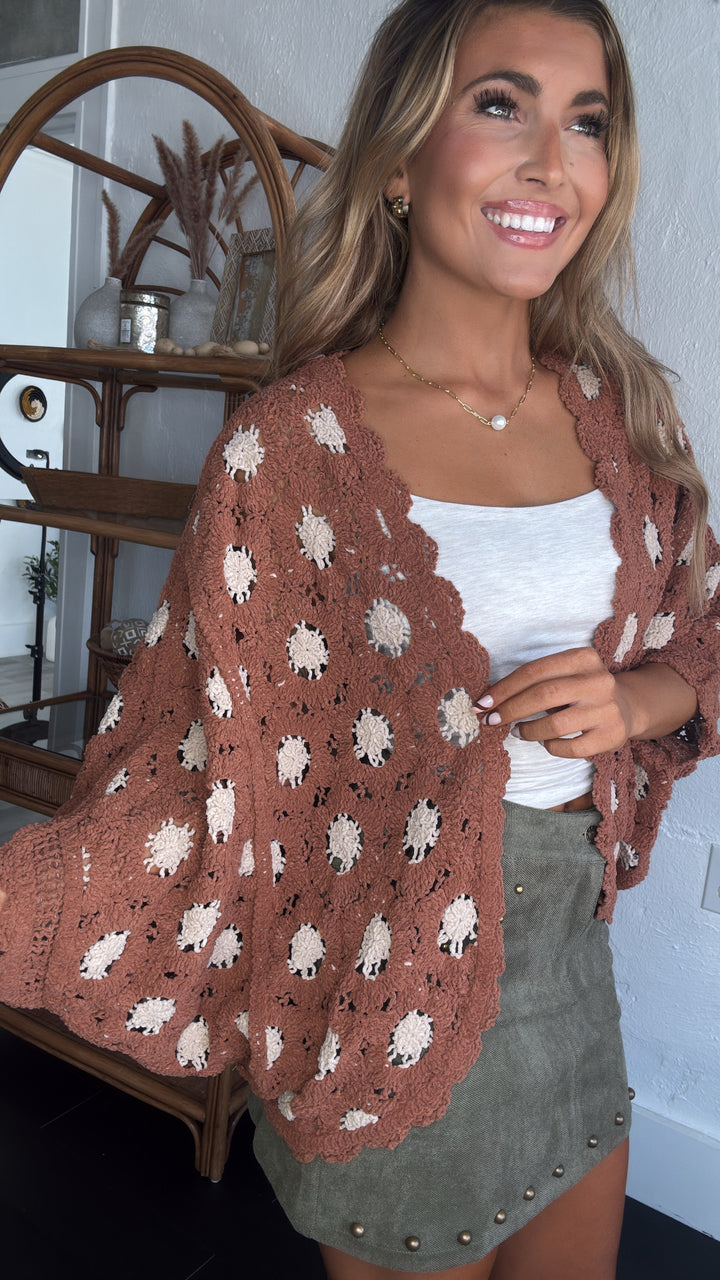 Harvest Drape Cardigan, Brick/Latte