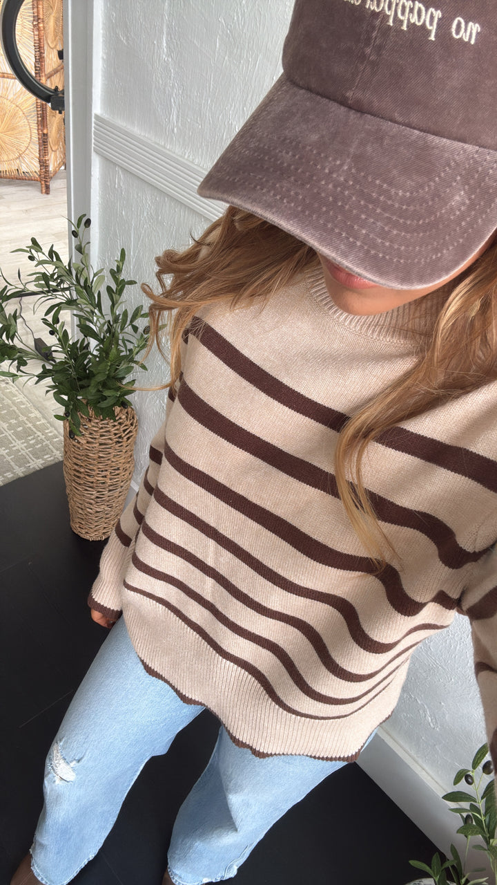 Thistlewood Striped Knit Sweater, Lt. Taupe