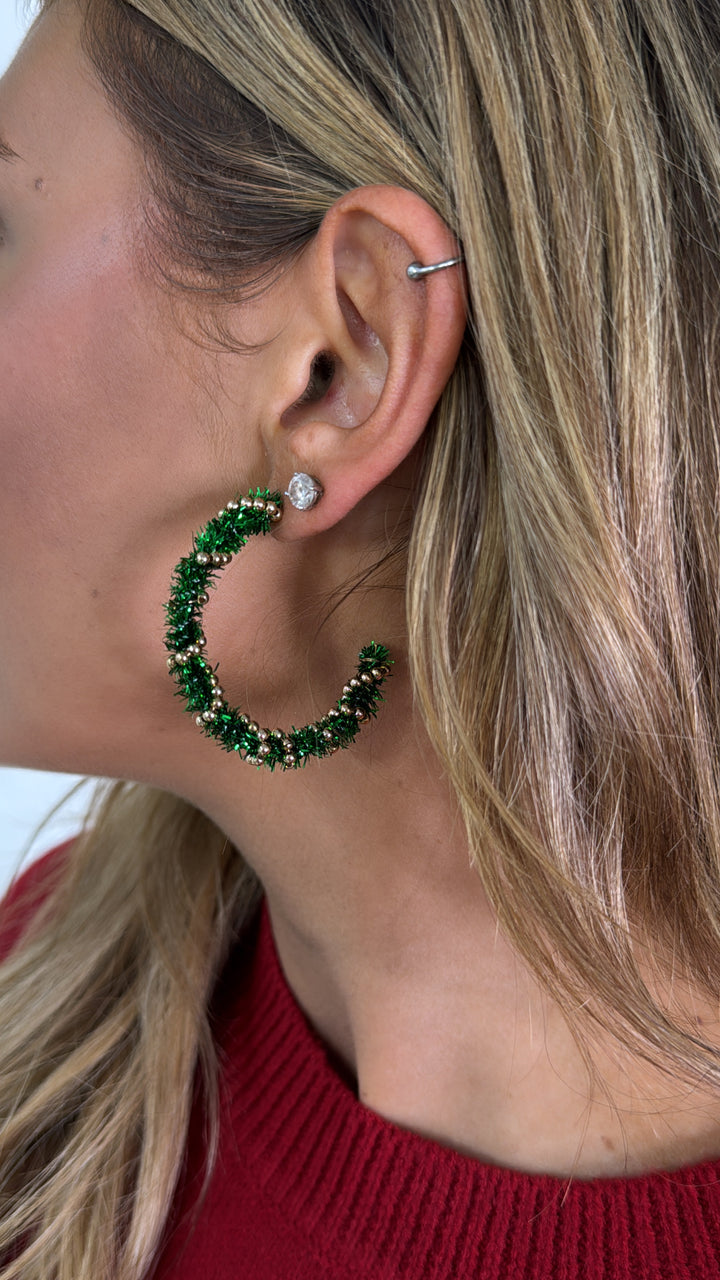 Holiday Tinsel Wrapped Hoop, Green