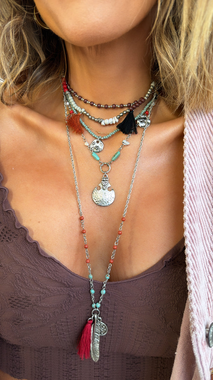 Feather Fringe Multi-Layered Necklace