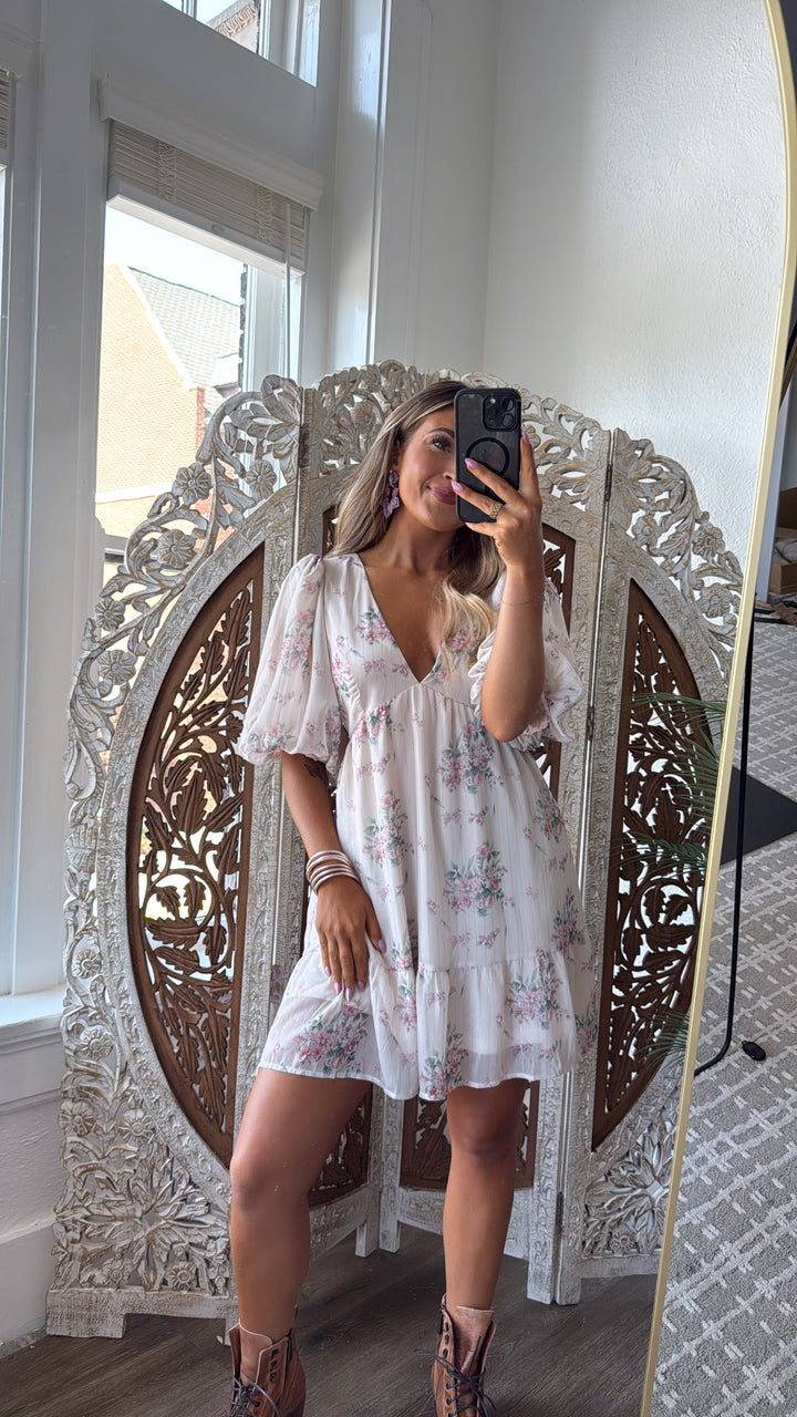 Dalia Floral Dress, Cream Multi