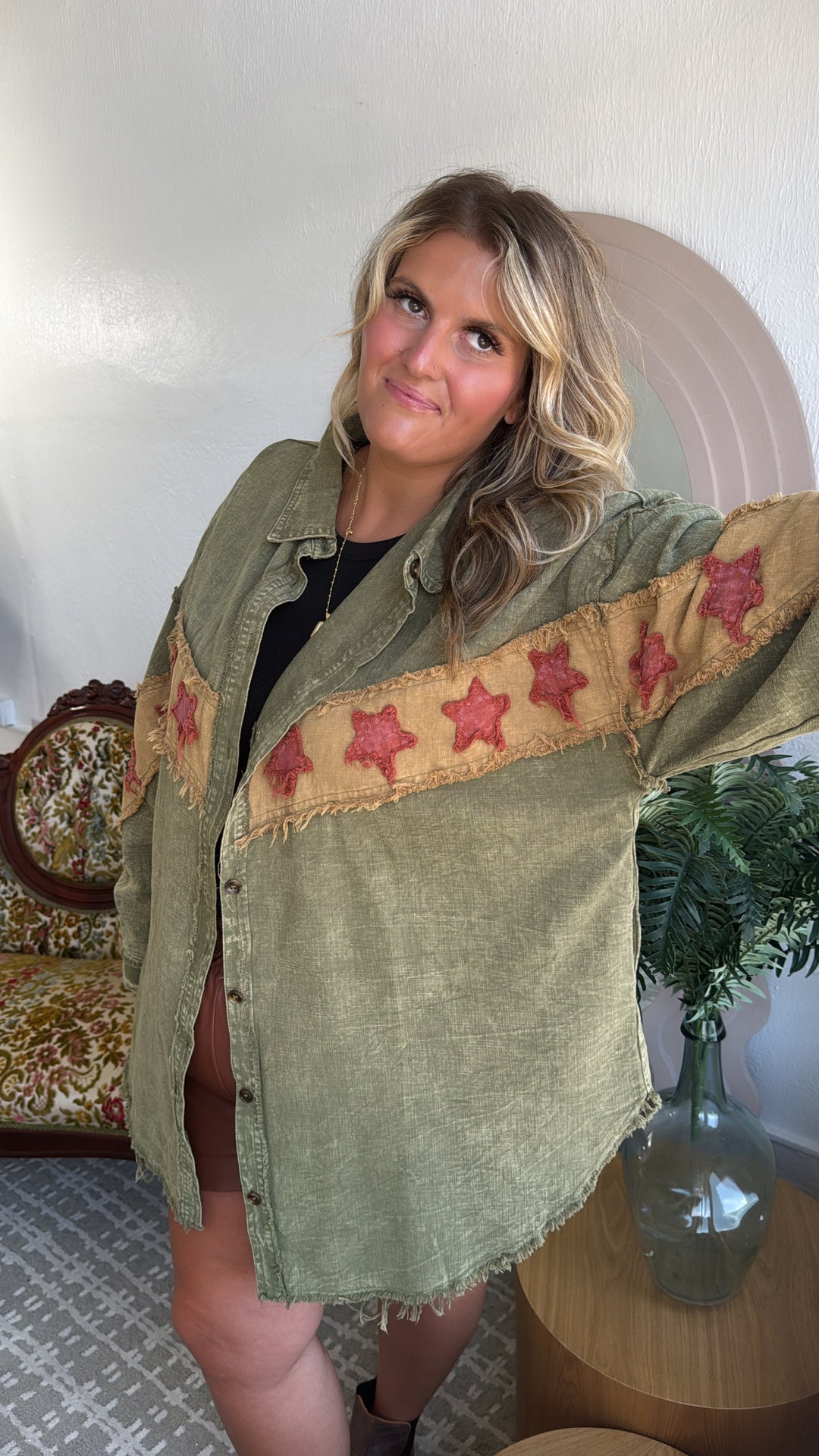 All The Stars Washed Button Down Top, Olive