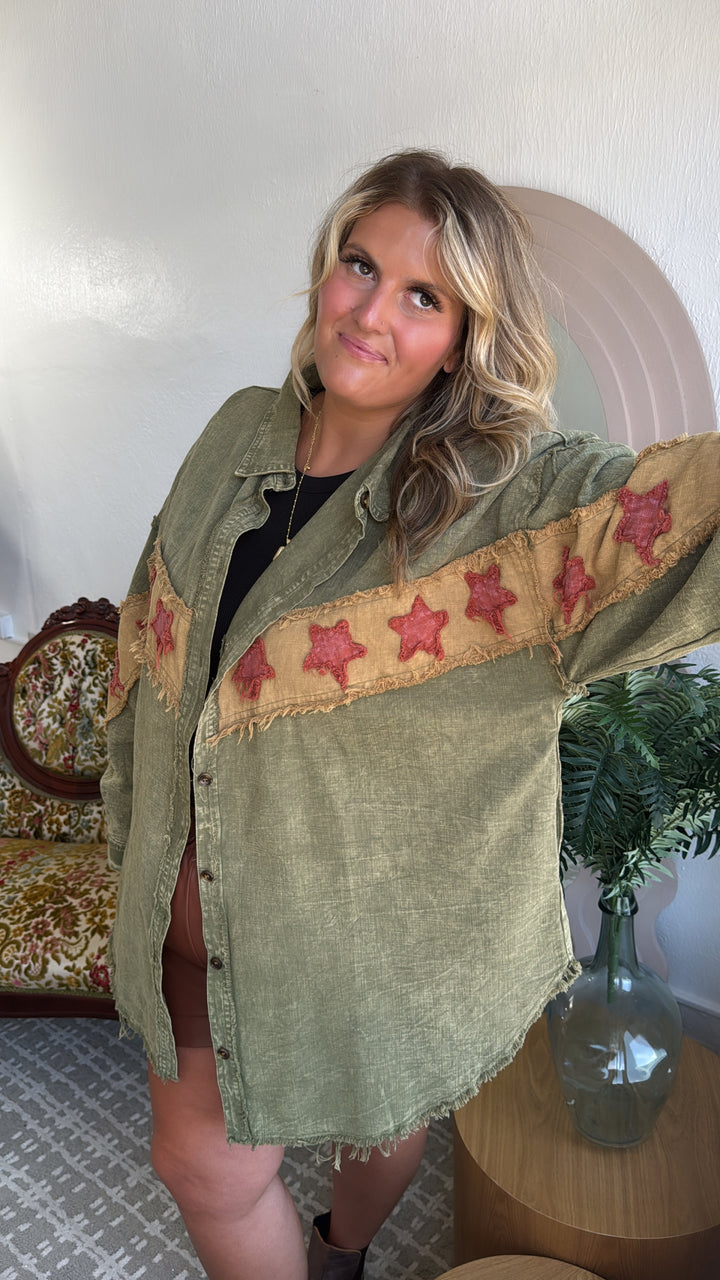All The Stars Washed Button Down Top, Olive