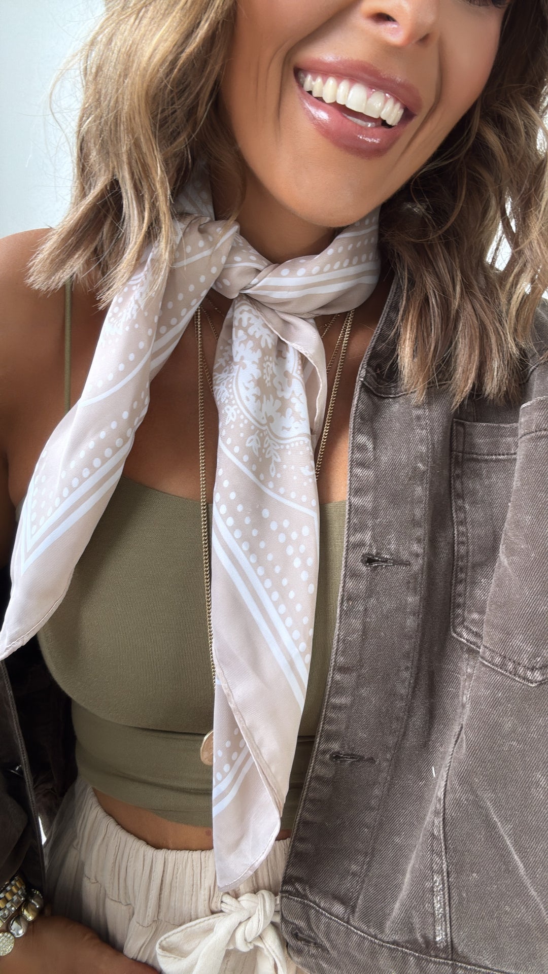 Silky Paisley Twilly Scarf, Sand