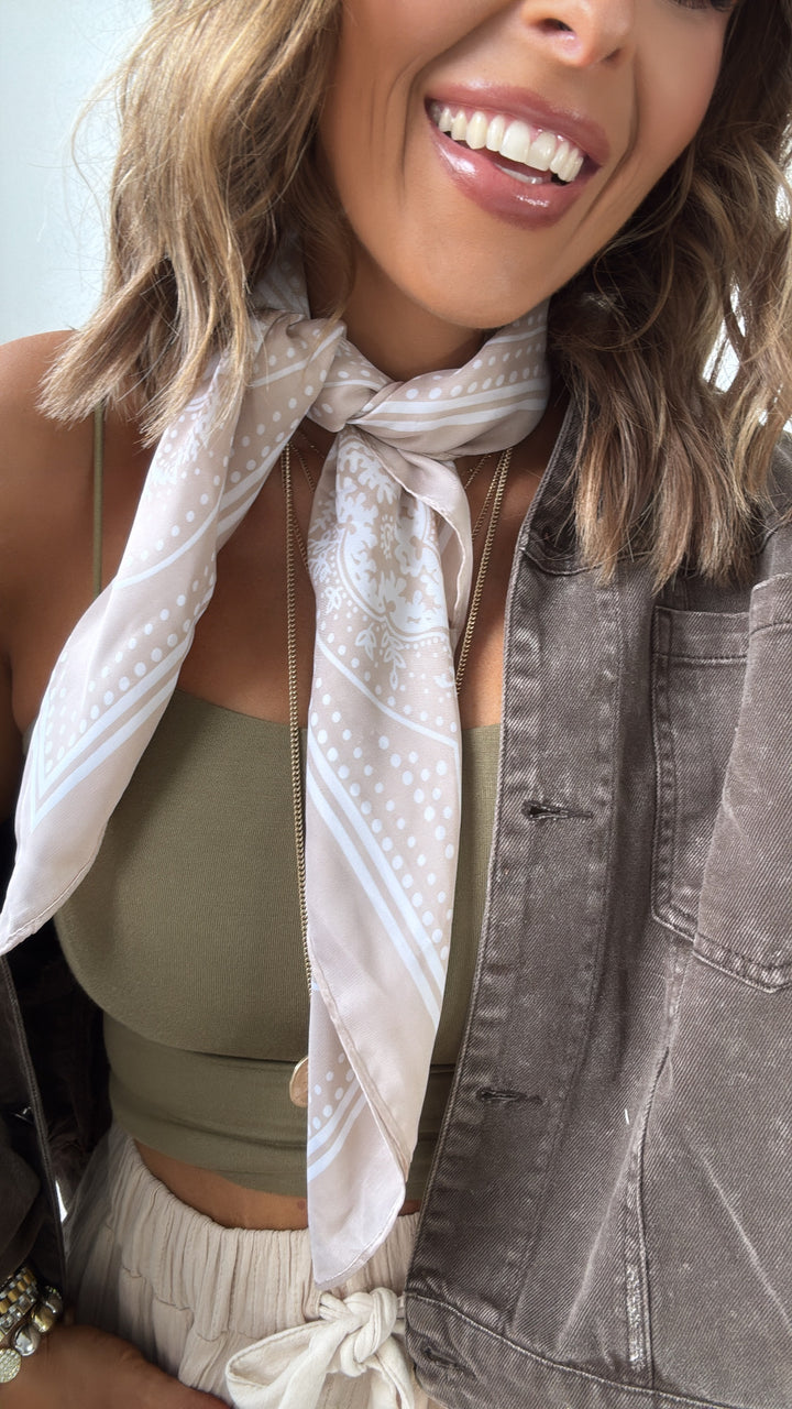 Silky Paisley Twilly Scarf, Sand