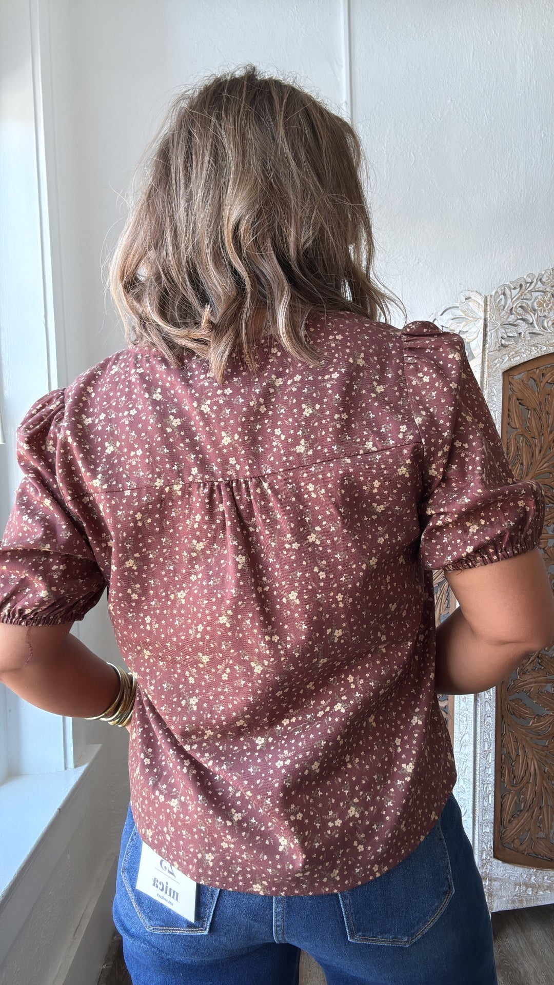 Lois Floral Blouse, Burl Wood
