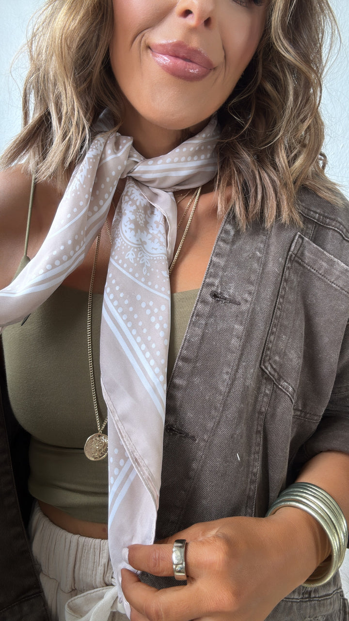 Silky Paisley Twilly Scarf, Sand