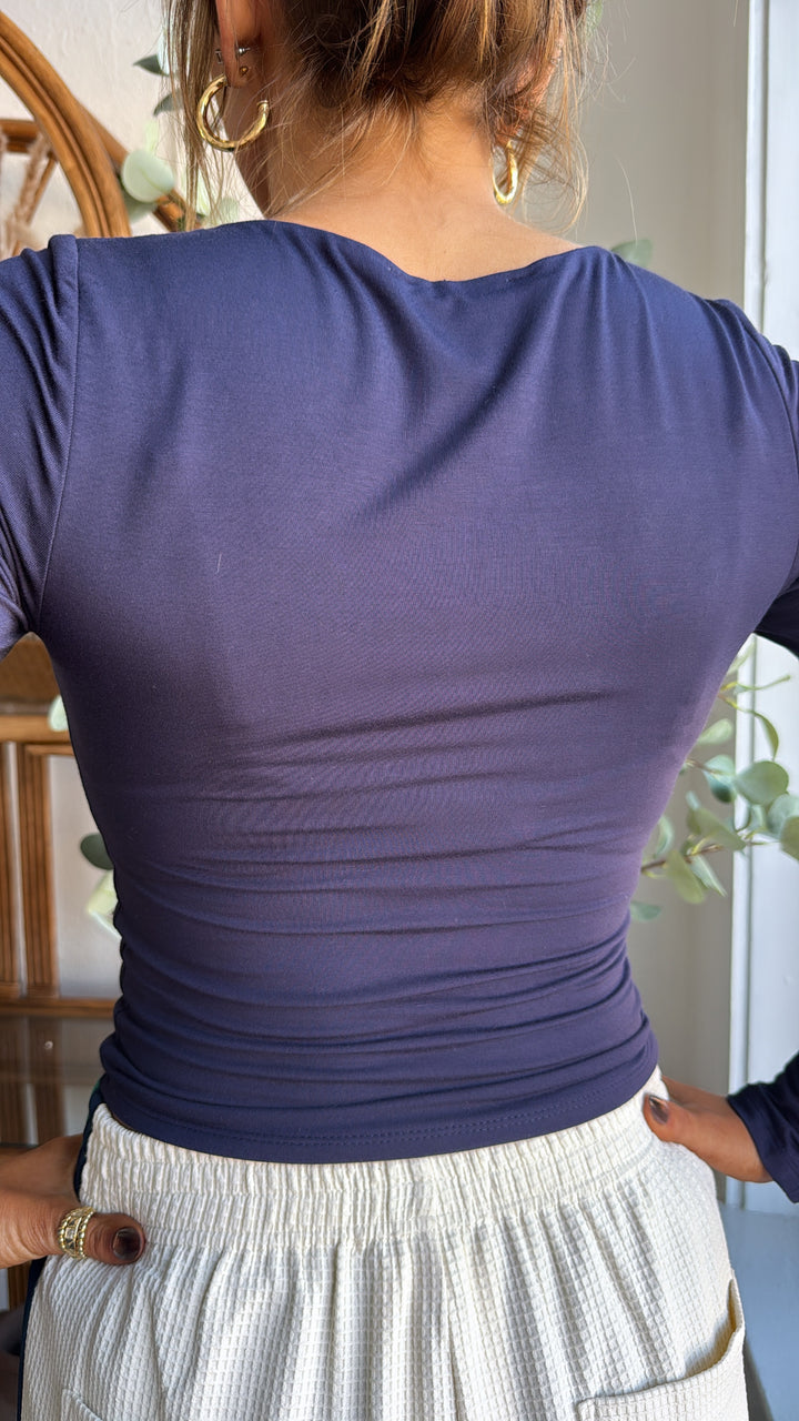 Everyday Essential Long Sleeve Basic Top, Navy