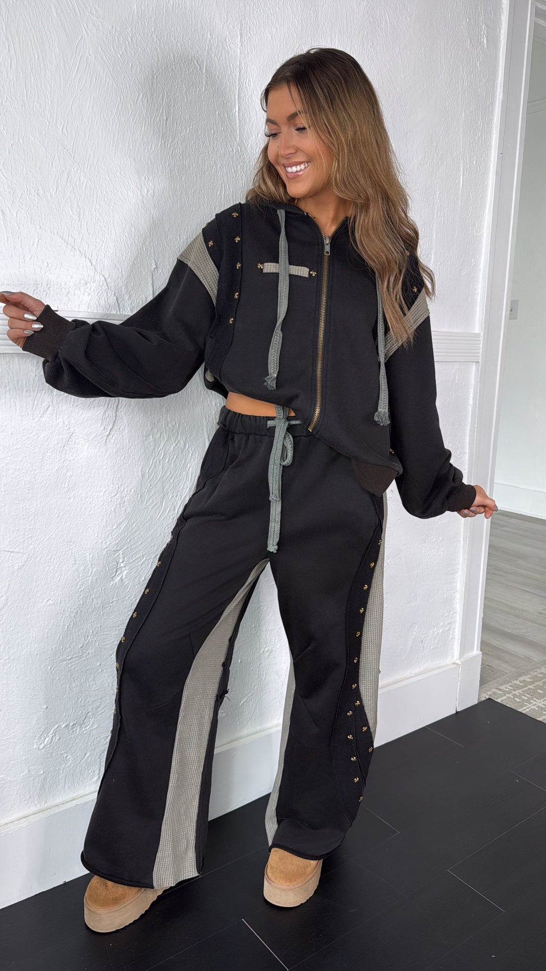 Urban Chic Waffle Knit Pant, Black