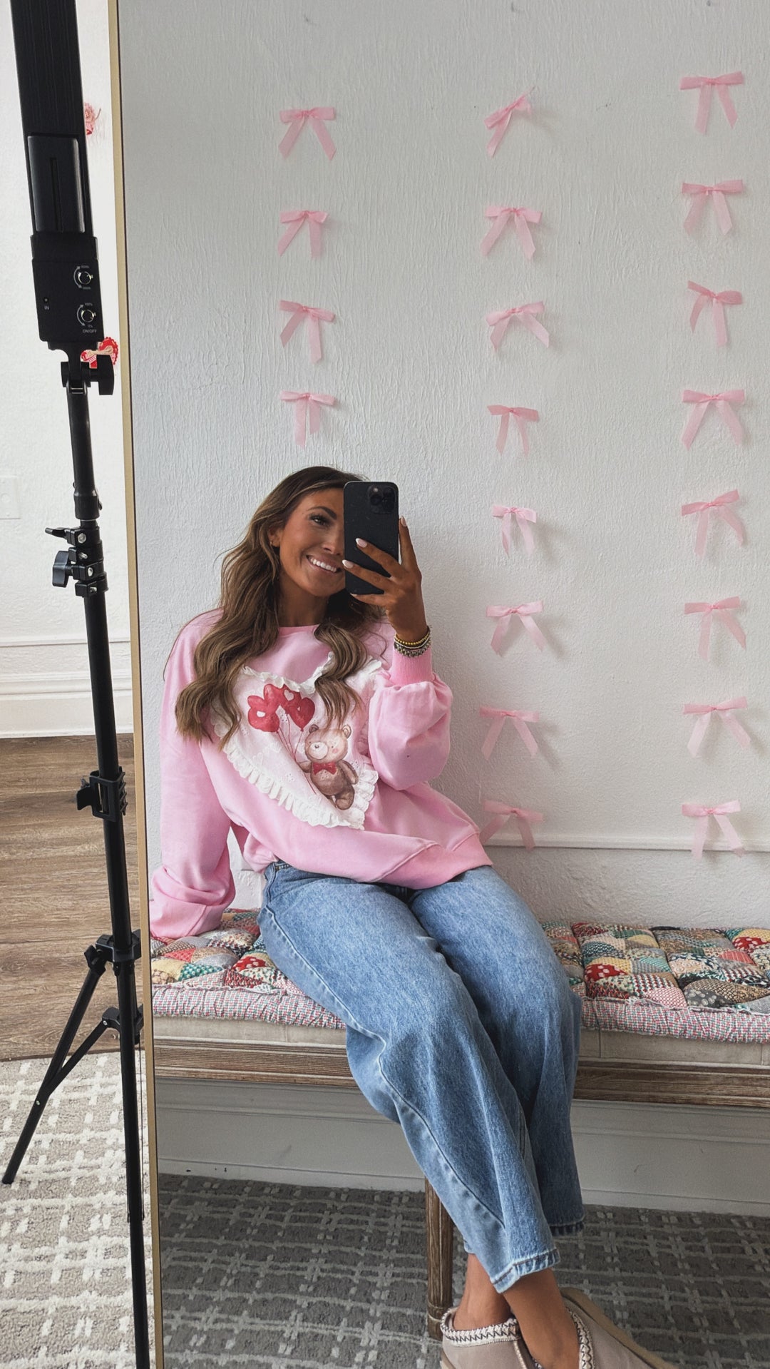 Valentines Bear Patched Sweatshirt, Pink