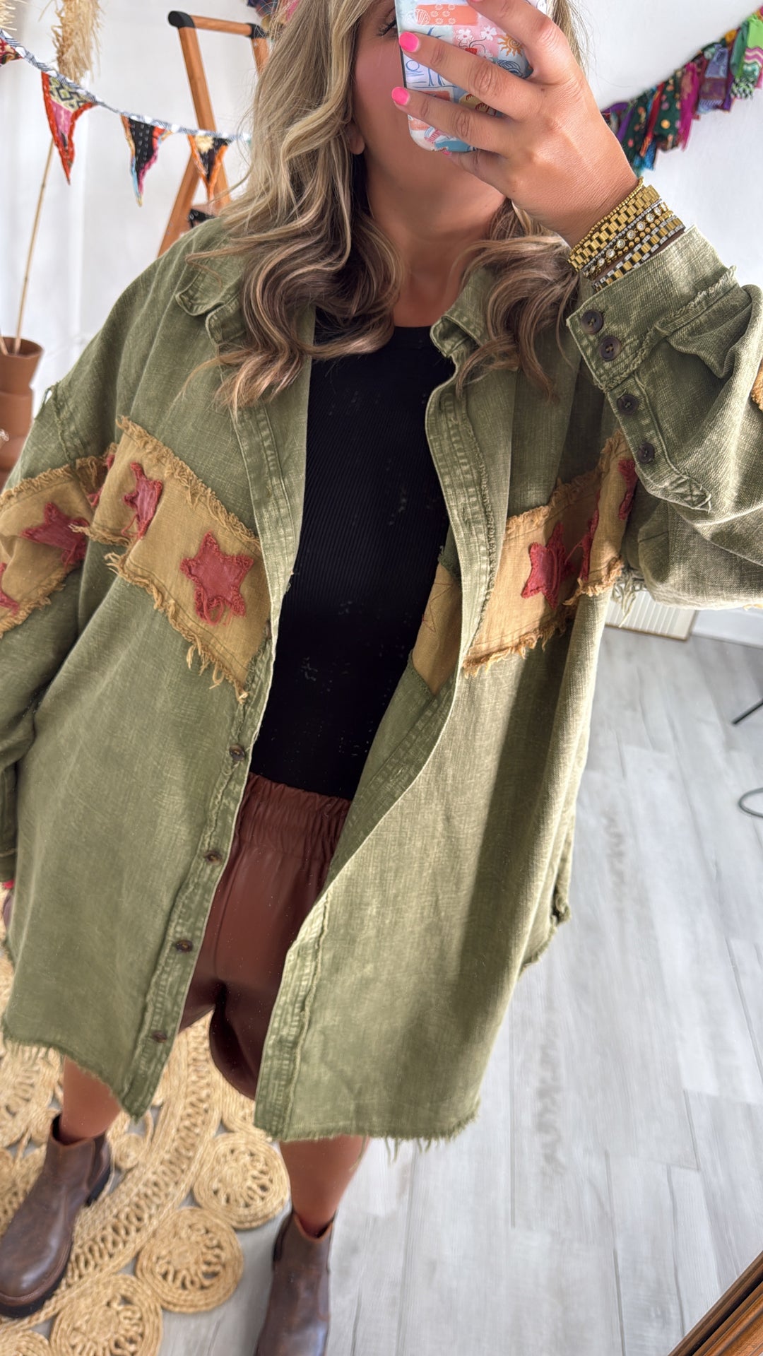 All The Stars Washed Button Down Top, Olive