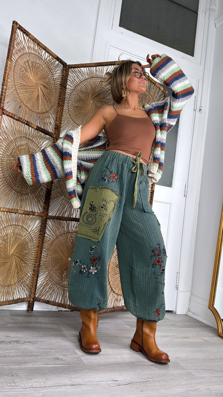 Terra Embroidered Jogger, Forest Teal