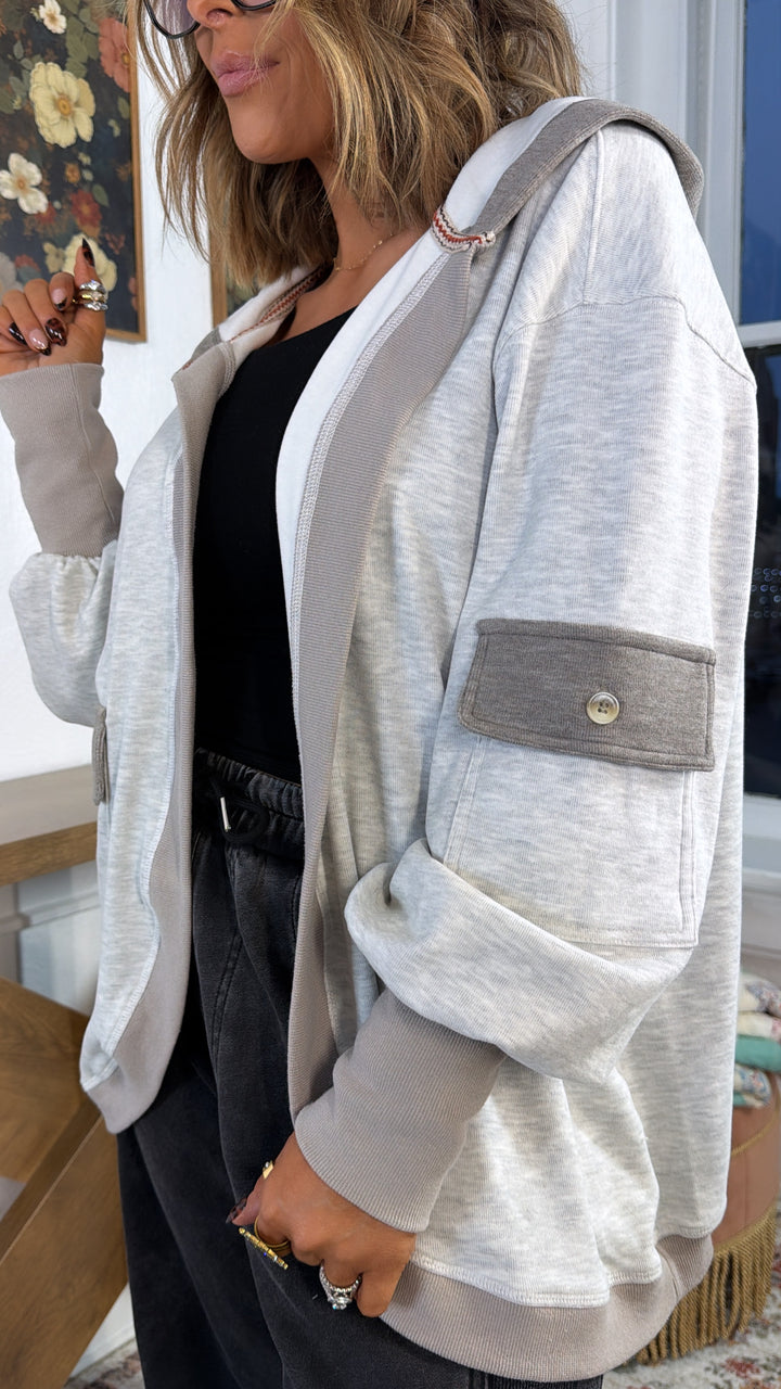 Harvest Haze Hooded Cardigan, Lt.grey