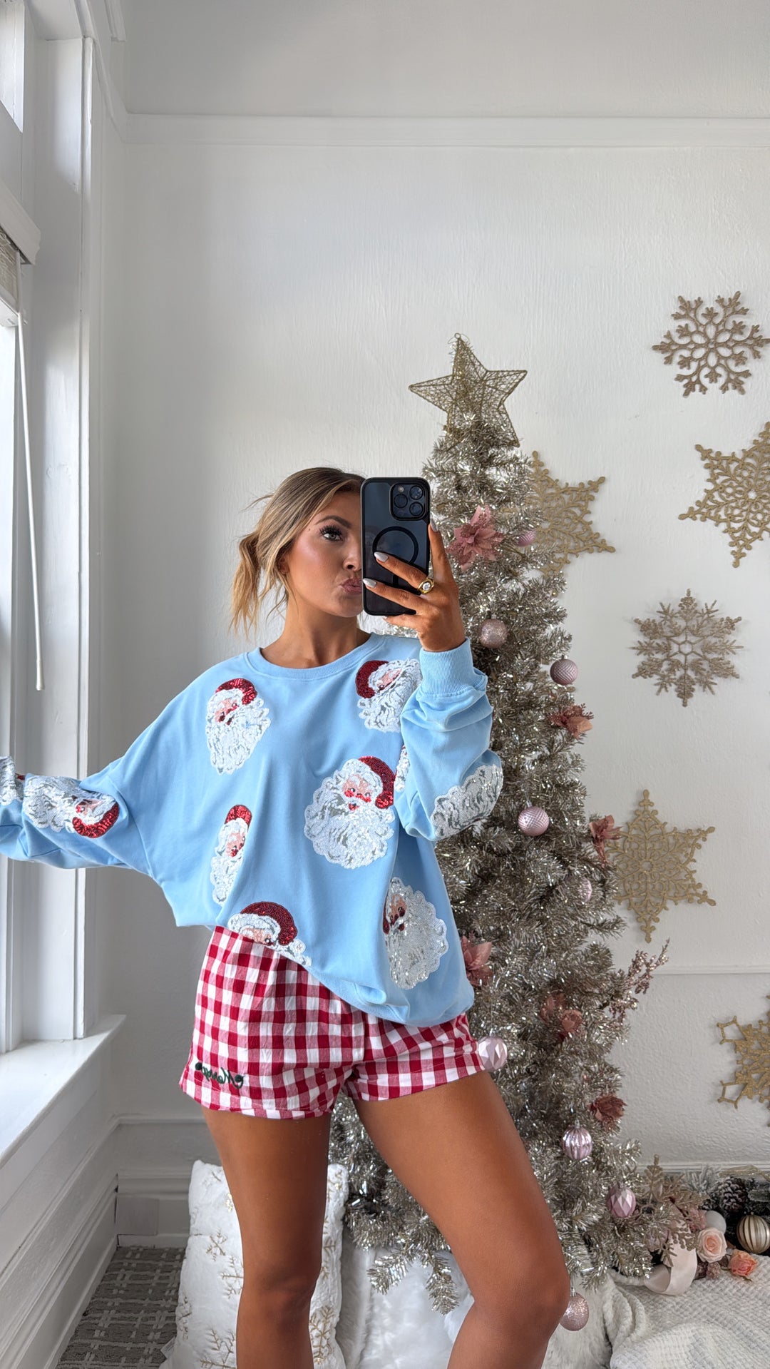 Santa Sleigh Sequin Crewneck, Lt.Blue