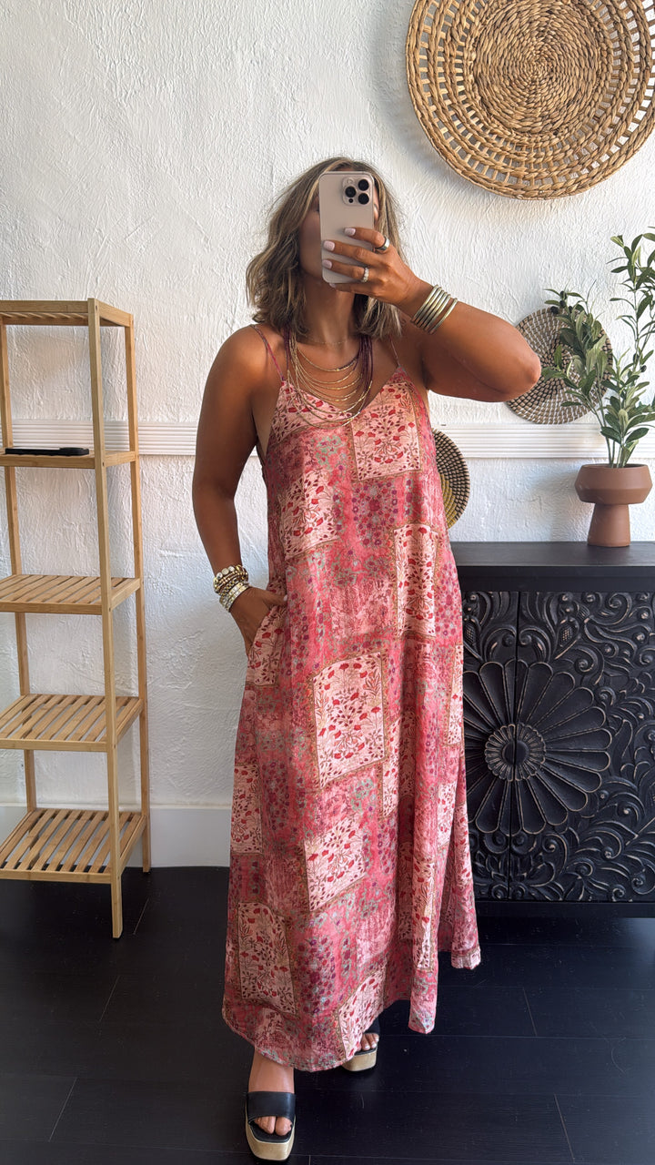 Mulberry Quilt Maxi Dress, Pink Multi