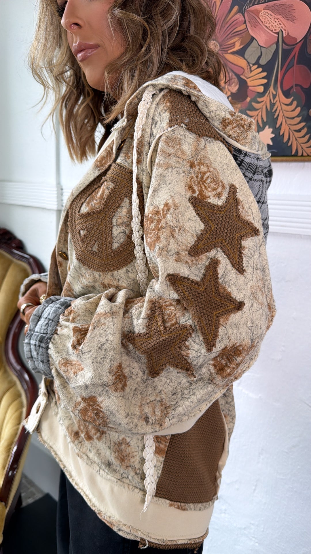 Golden Loom Patterned Jacket, Toasted Almond