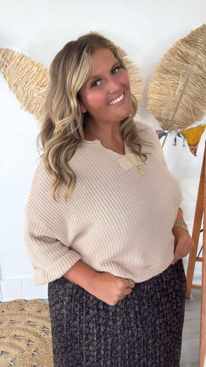 Meadow Knit 3/4 Sleeve Top, Taupe