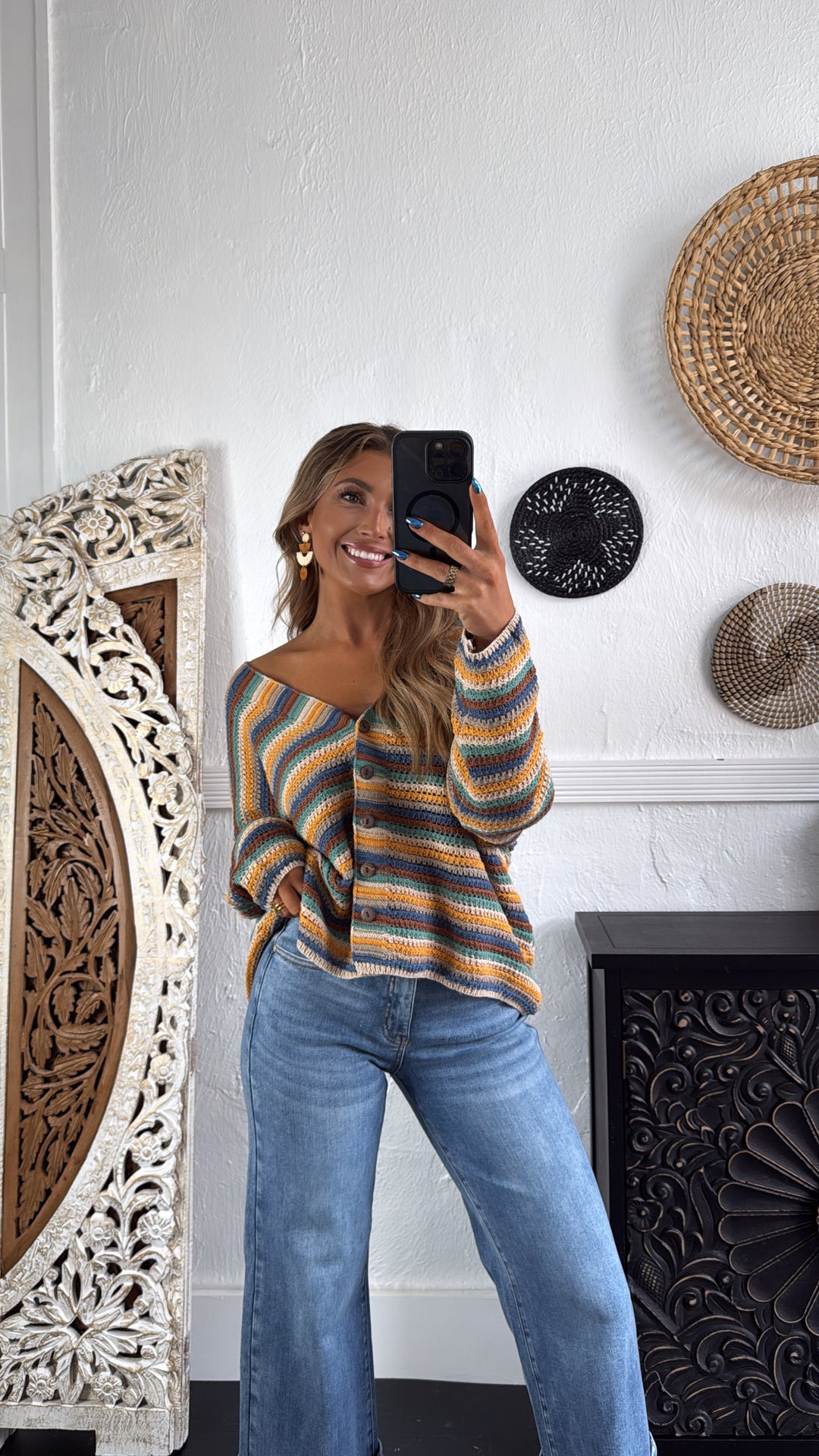 Homeroom Teacher Knit Cardigan, Yellow/ Multi