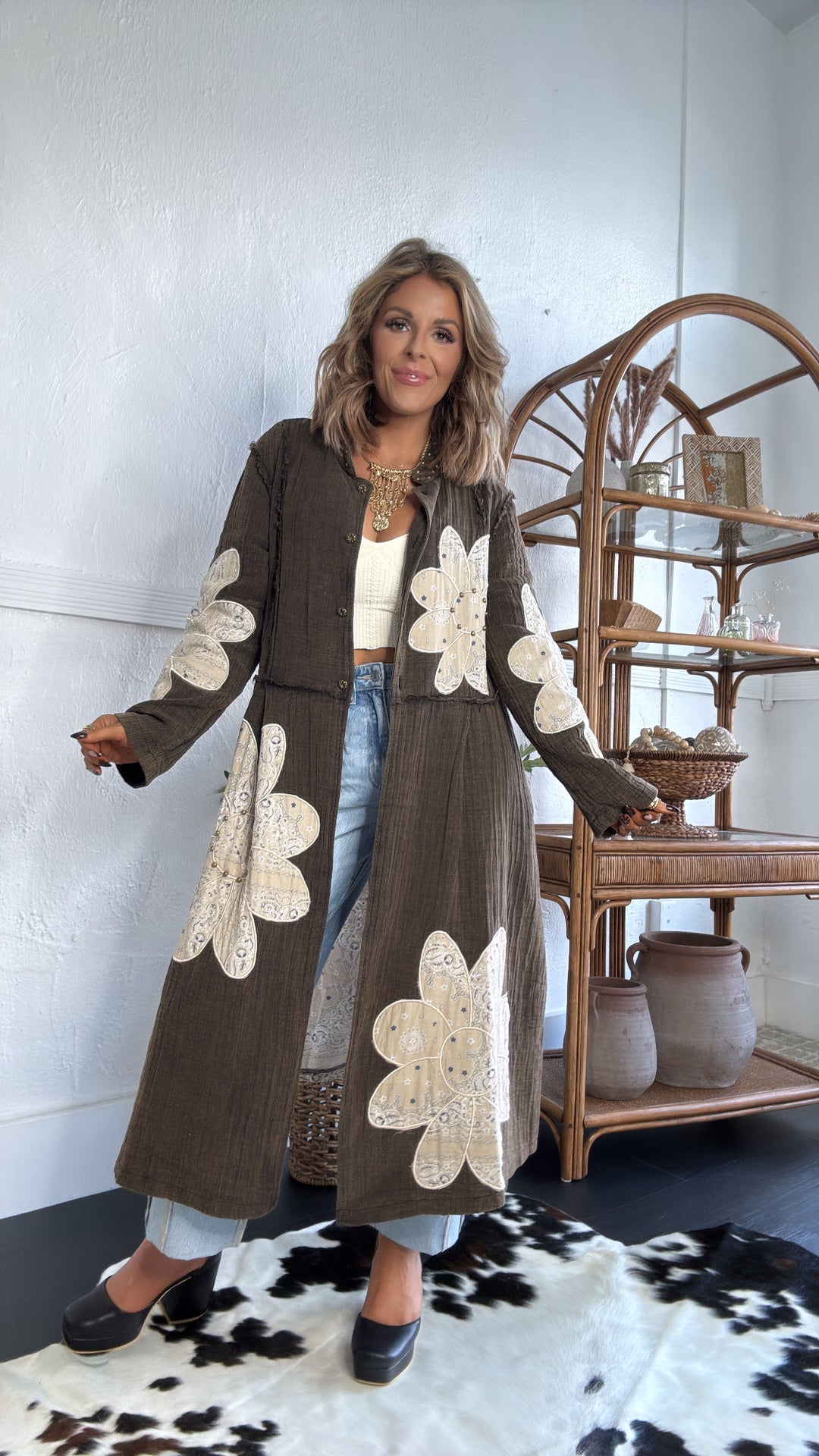 MoonShadow Oversized Duster Jacket, Distressed Brown