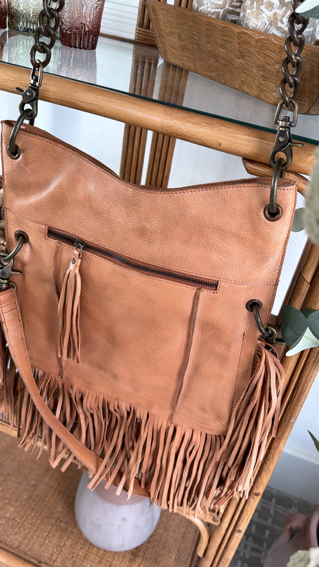 Lia Saddlebag W/ Chain, Tan