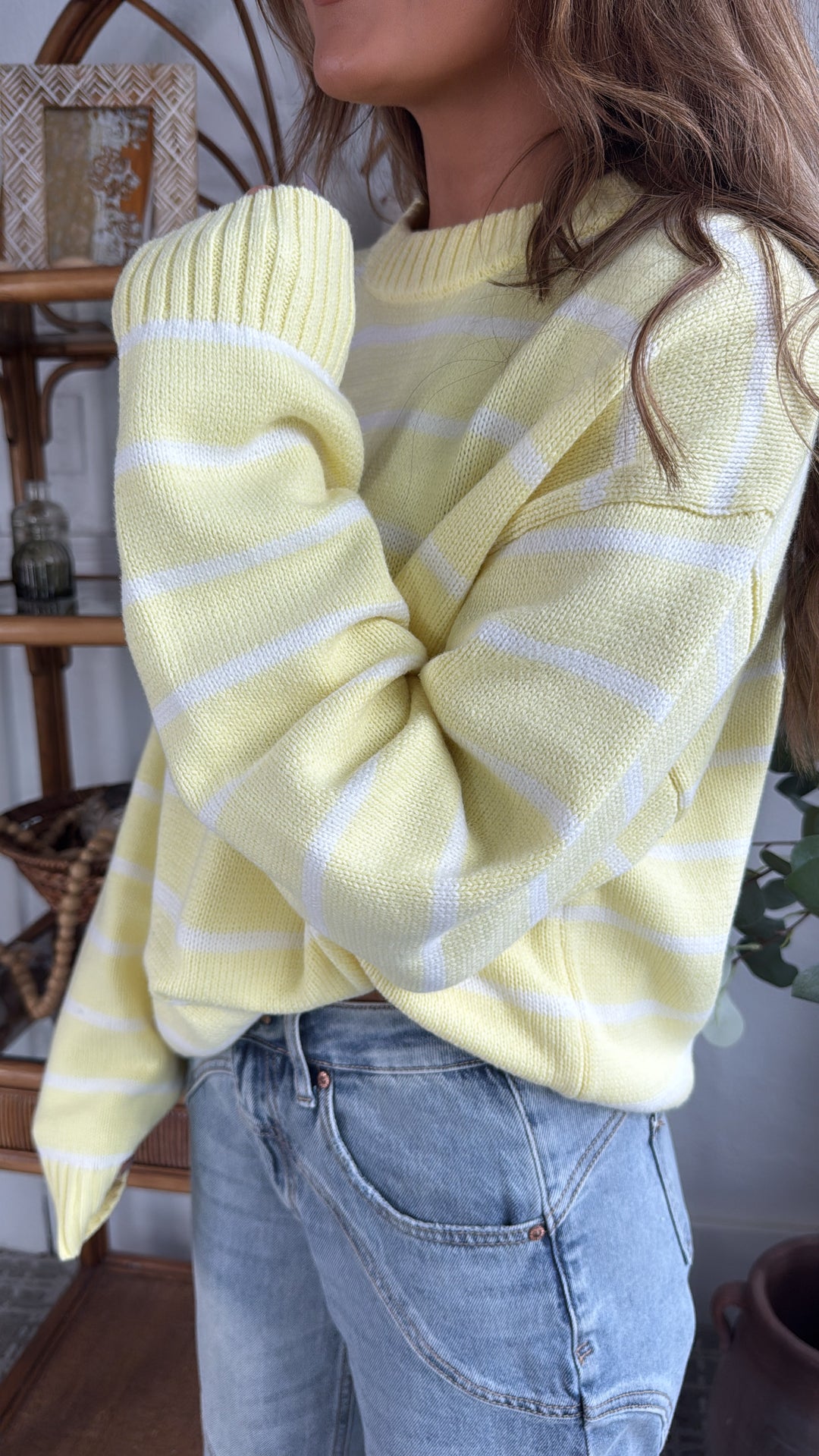 Avie Striped Sweater, Lemon/White