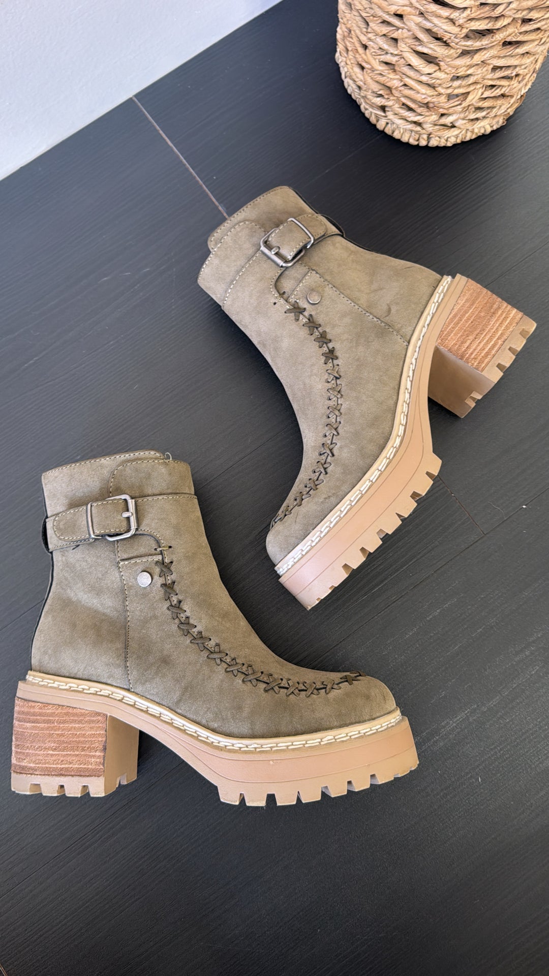 Ridge Platform Buckle Bootie, Olive