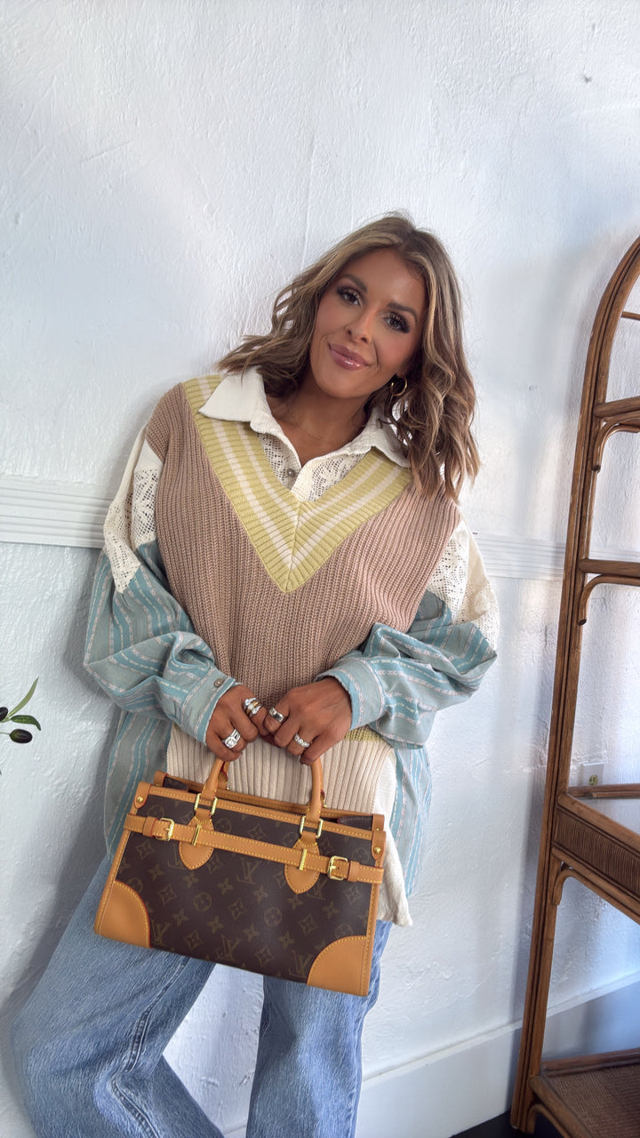 Willa Layered Vest Top, Blue/Taupe