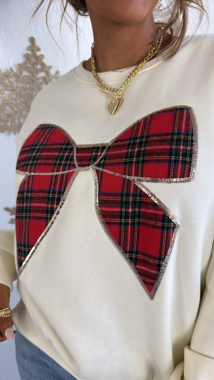 Holly Bow Sweater, Cream