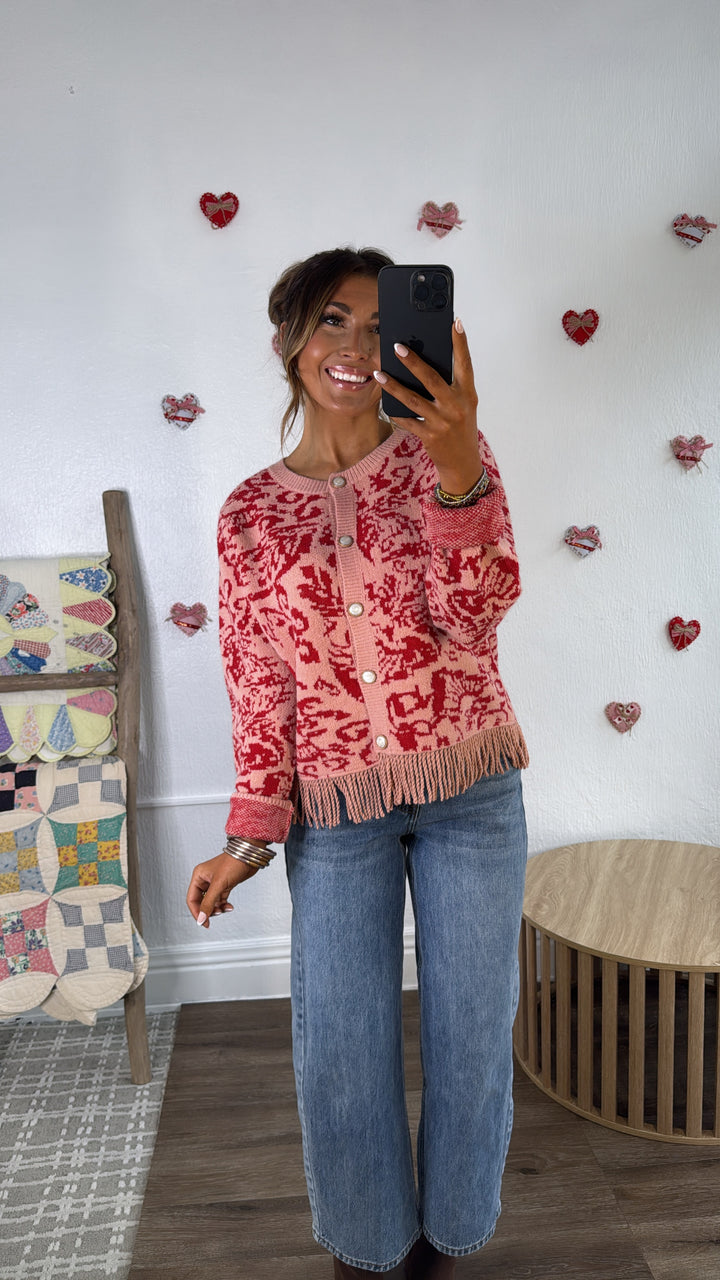 Antique Roseweave Cardigan, Coral Red