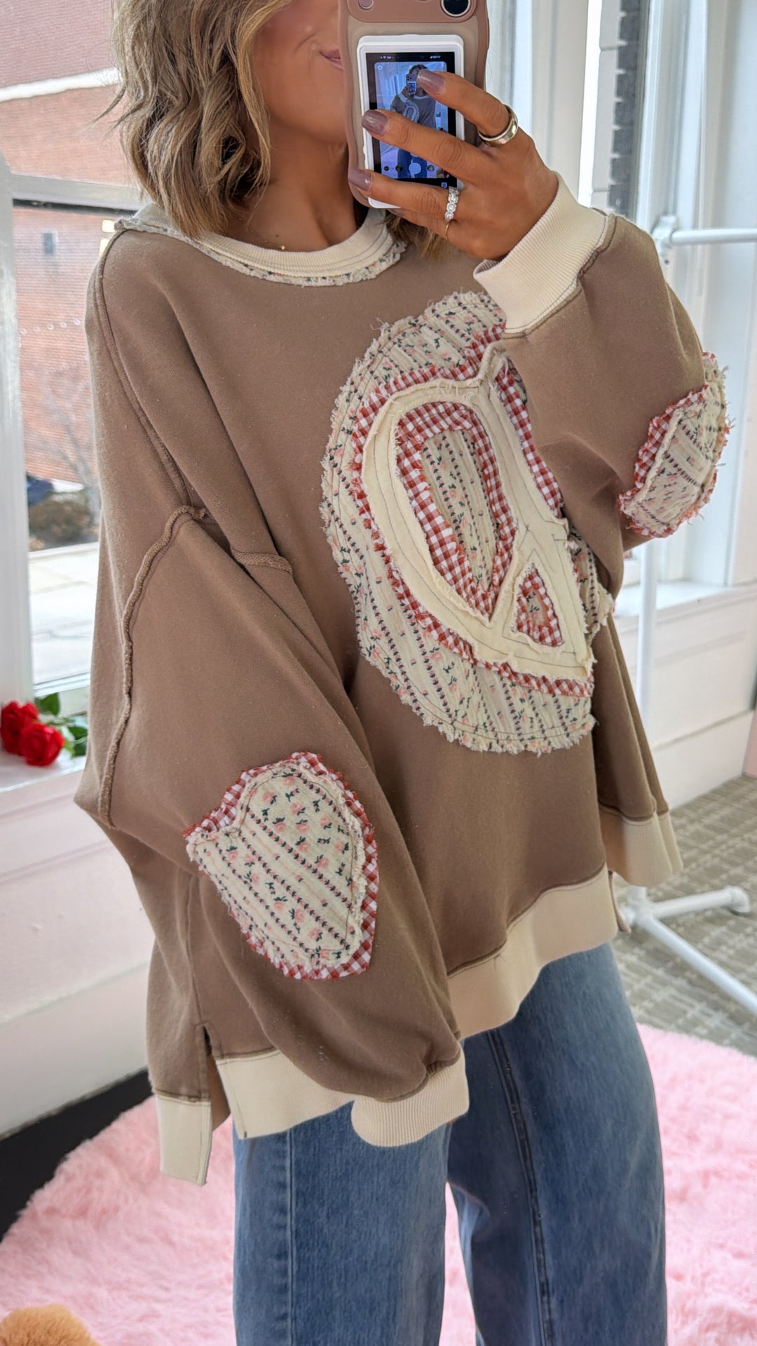 Heart In Peace Patchwork Top, Mocha