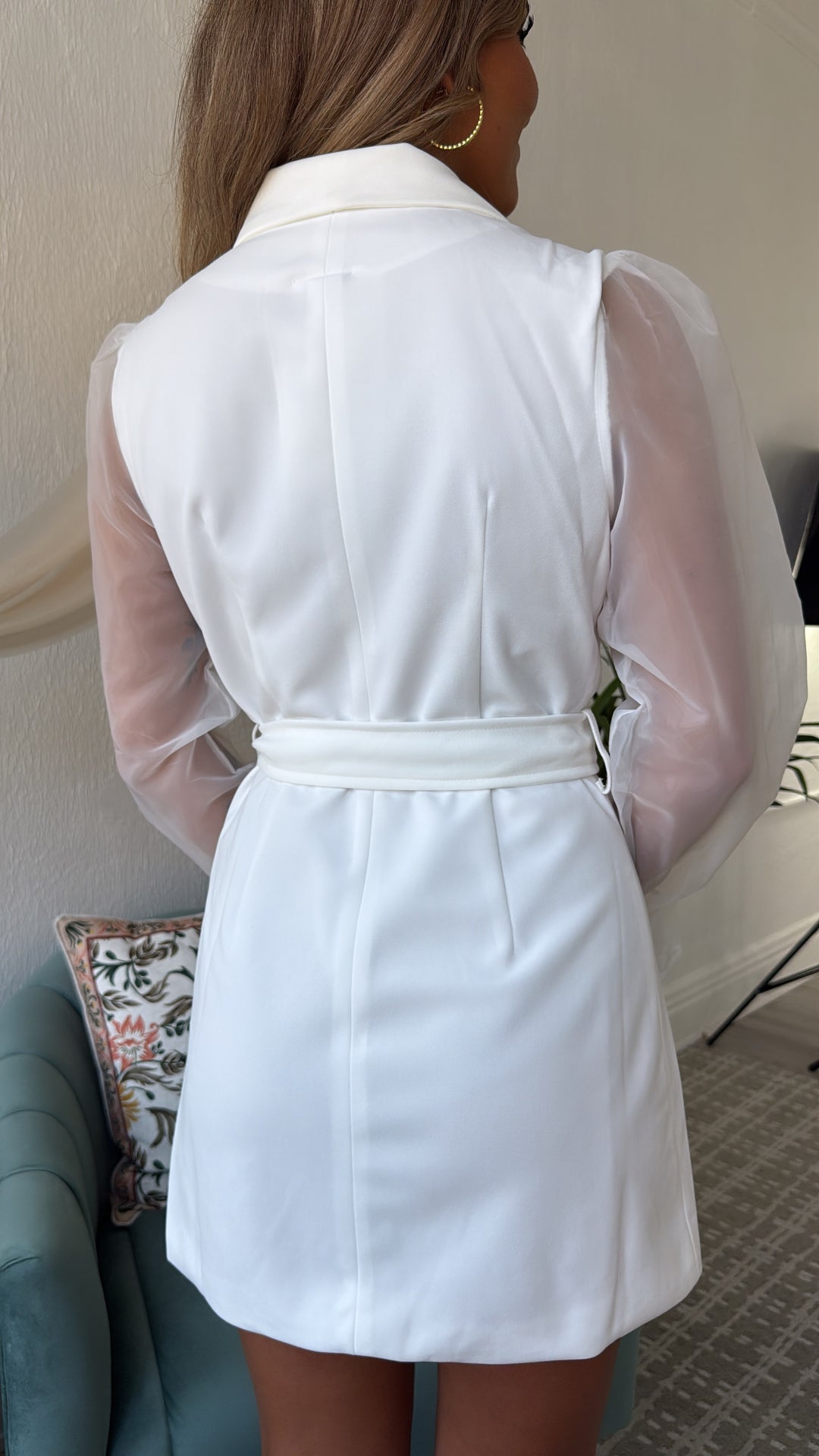 blue dress white blazer White Jacket with Royal Blue Dress