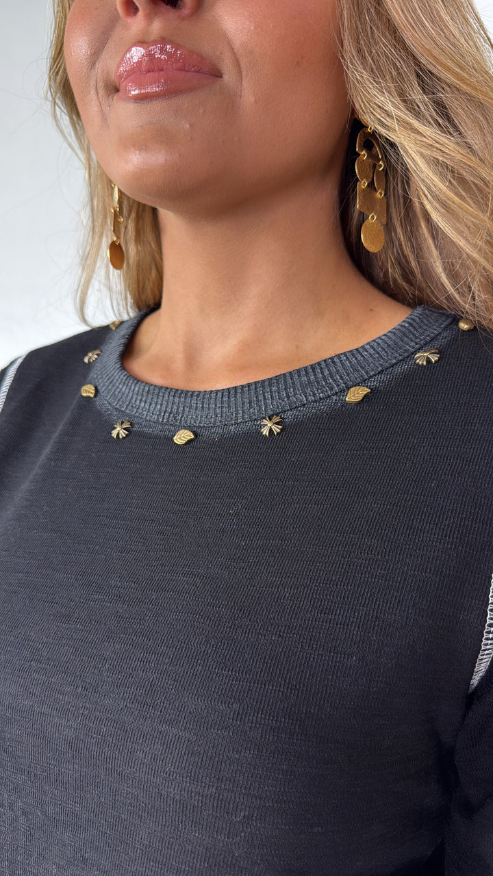 Studded Long Sleeve Basic, Black