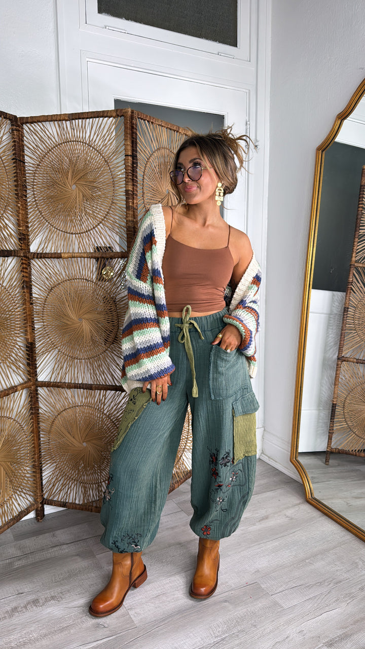 Terra Embroidered Jogger, Forest Teal