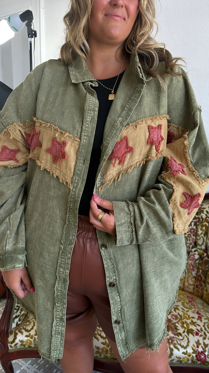 All The Stars Washed Button Down Top, Olive