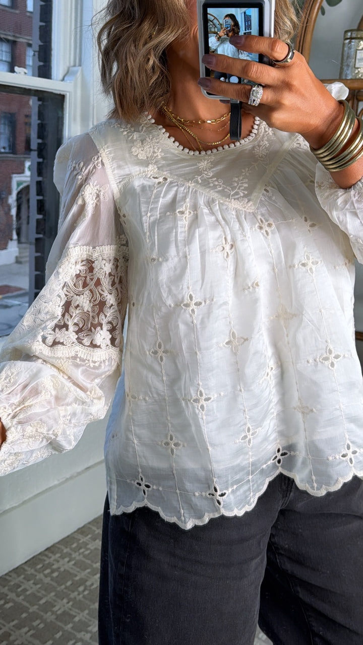 Clover Mix Top, Ecru