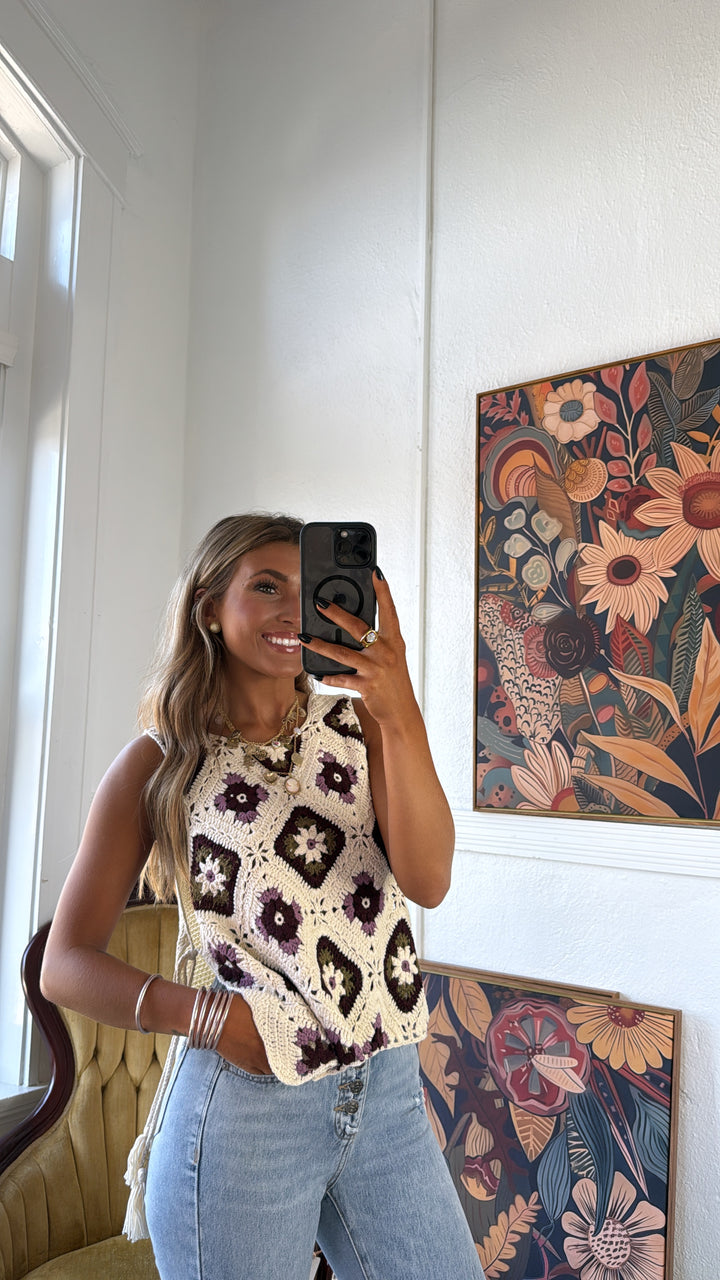 June Crochet Sweater Vest, Ecru