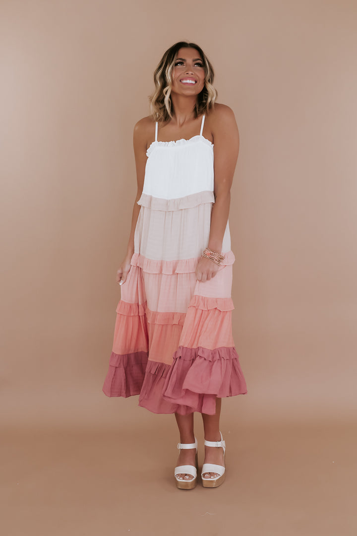 Summer Daydream Midi Dress, Peach/Combo