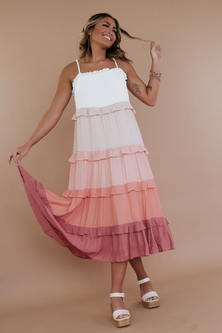 Summer Daydream Midi Dress, Peach/Combo