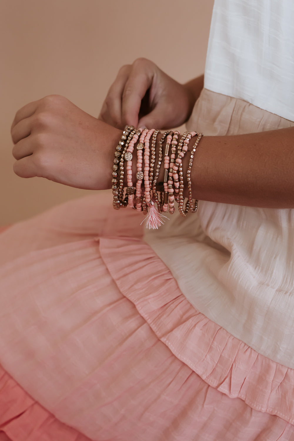 Multi Layer Set of 12 Bracelets, Peach