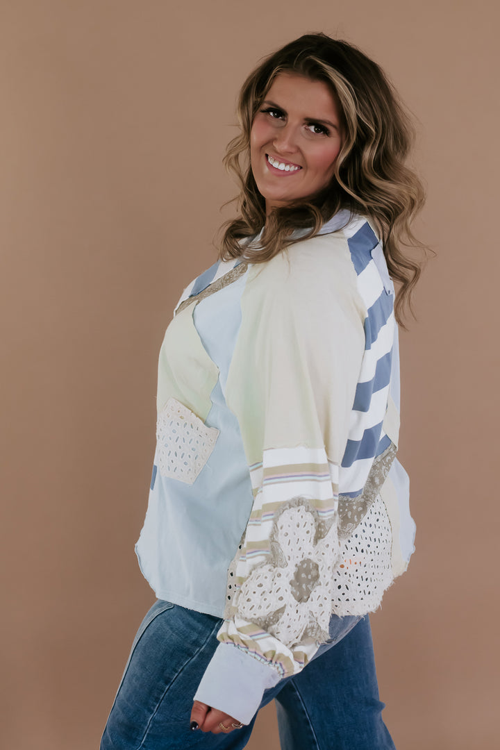Daisy Patched Top, Blue Combo