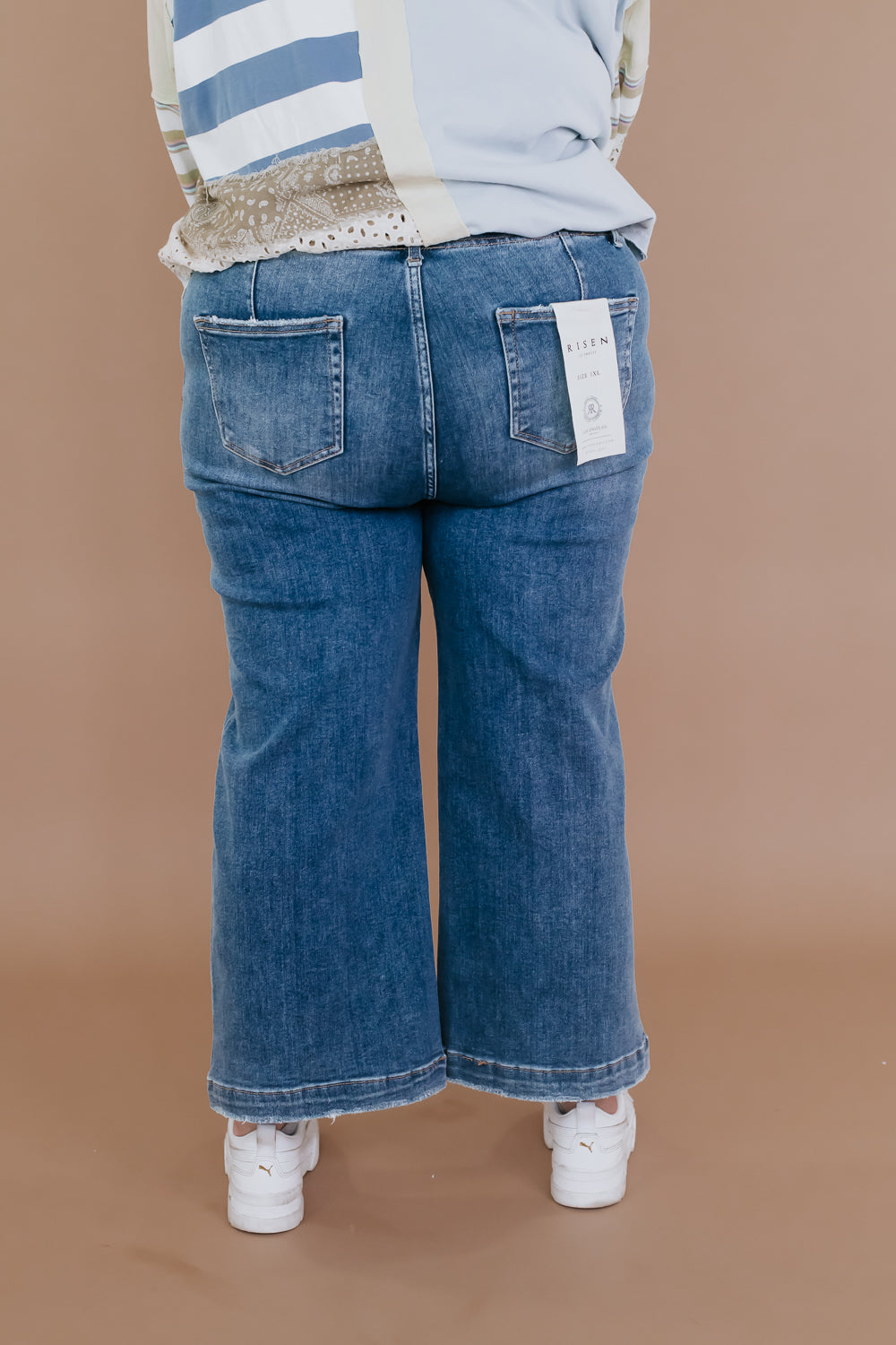Double Button High Rise Front Seam Detail Jeans, RISEN