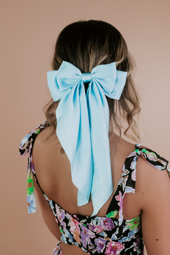 Silk Hair Bow, Blue