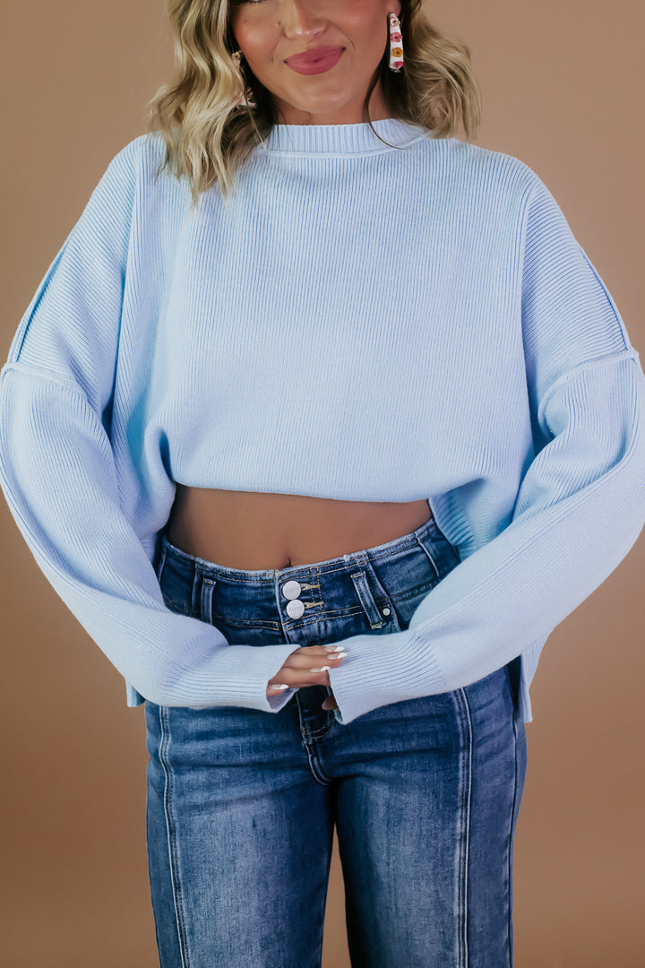 Relaxed Cropped Sweater, Sky Blue