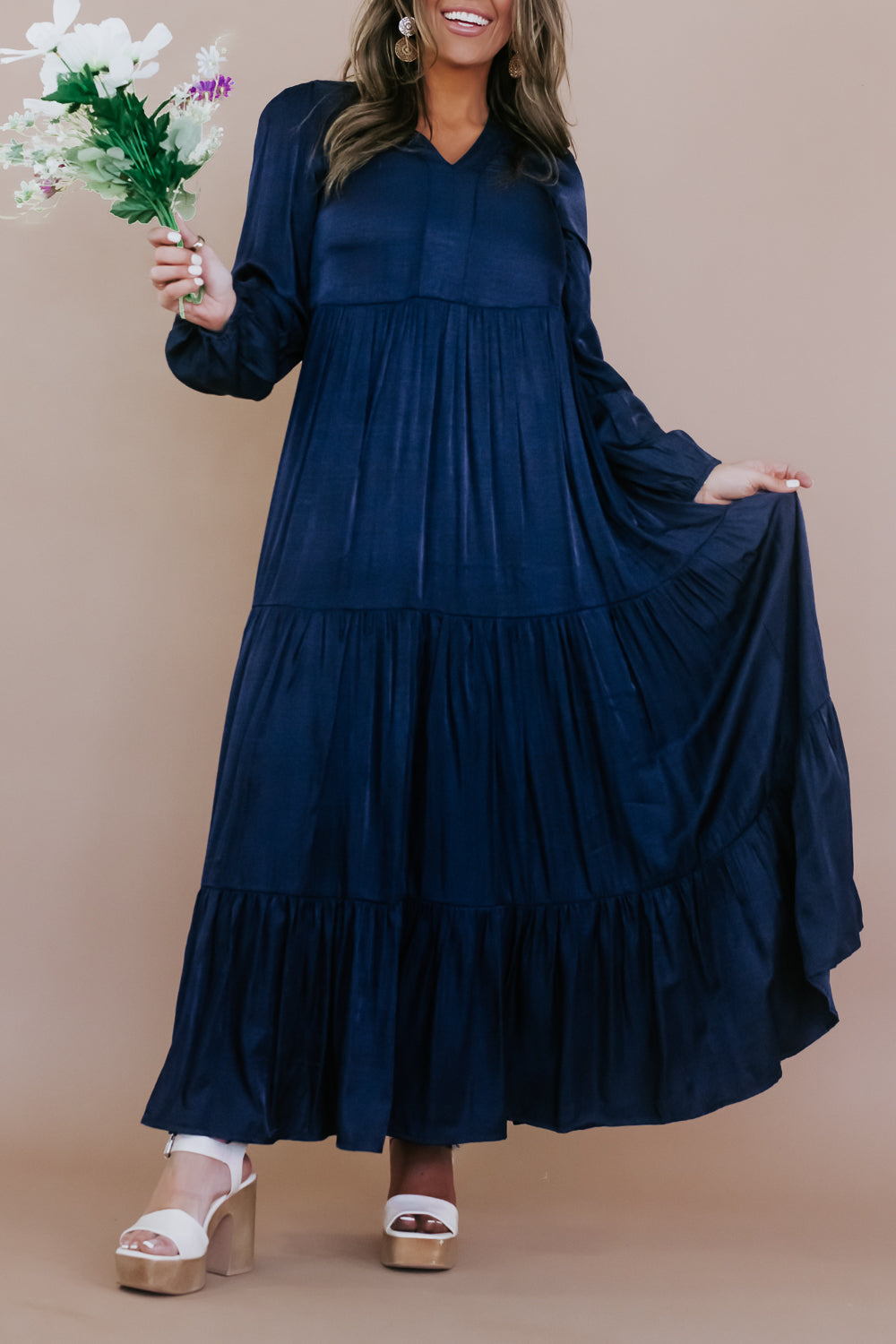 Telling All Tiered Maxi Dress, Navy