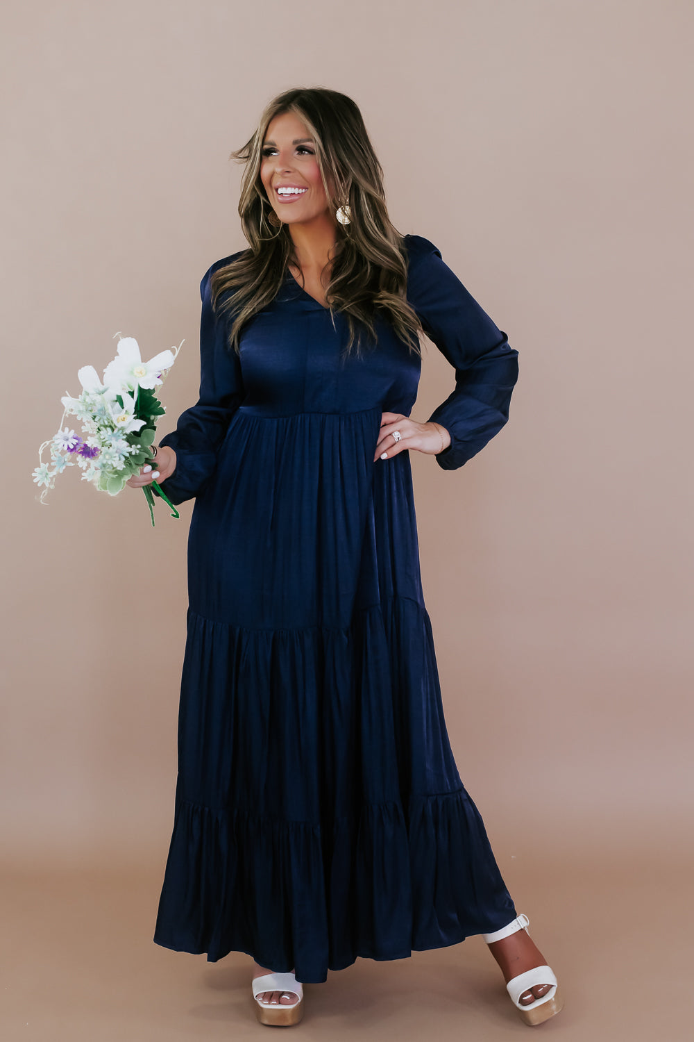 Telling All Tiered Maxi Dress, Navy